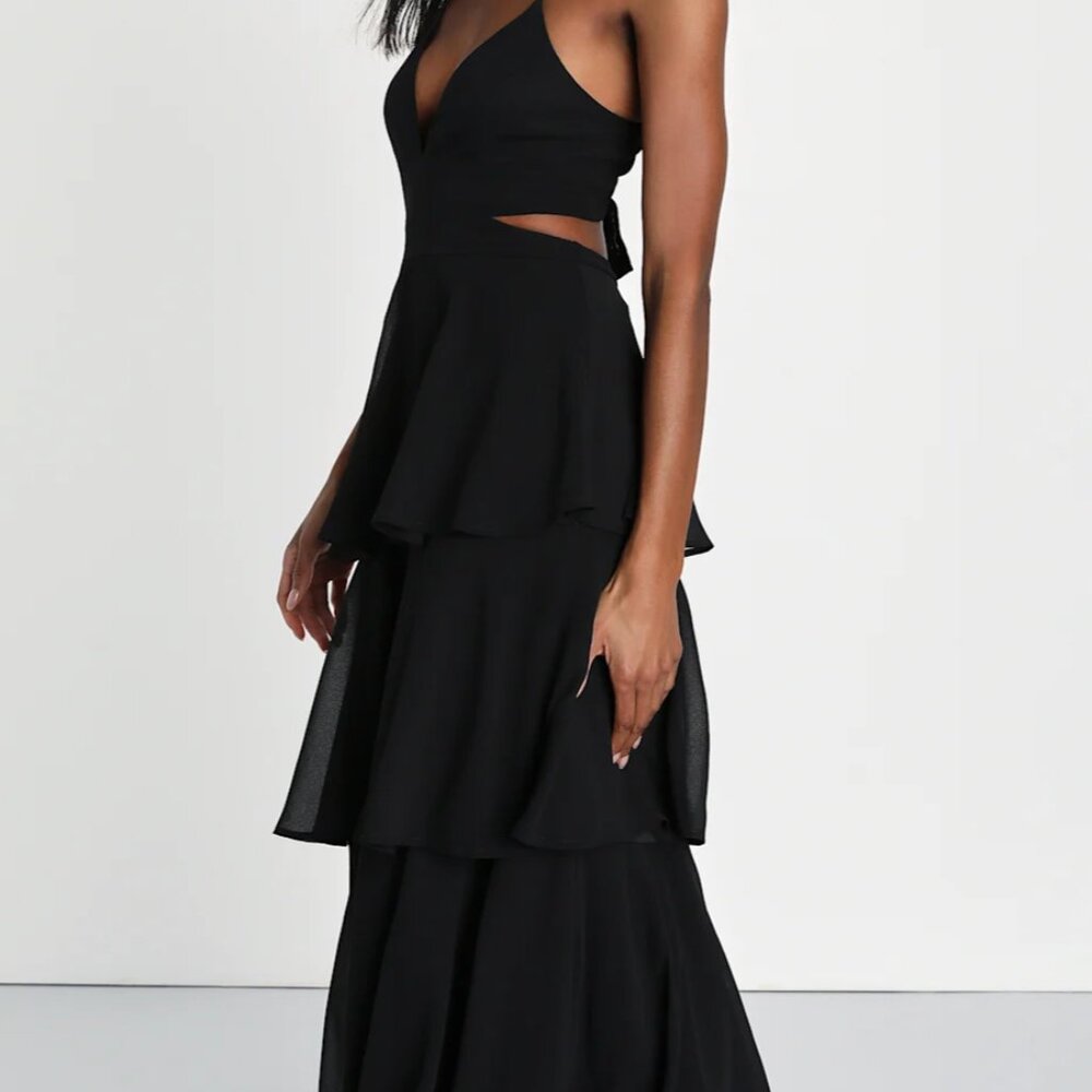Lulus Tier And Now Black Tie-back Tiered Maxi Dress - Size M - Picture 3 of 3